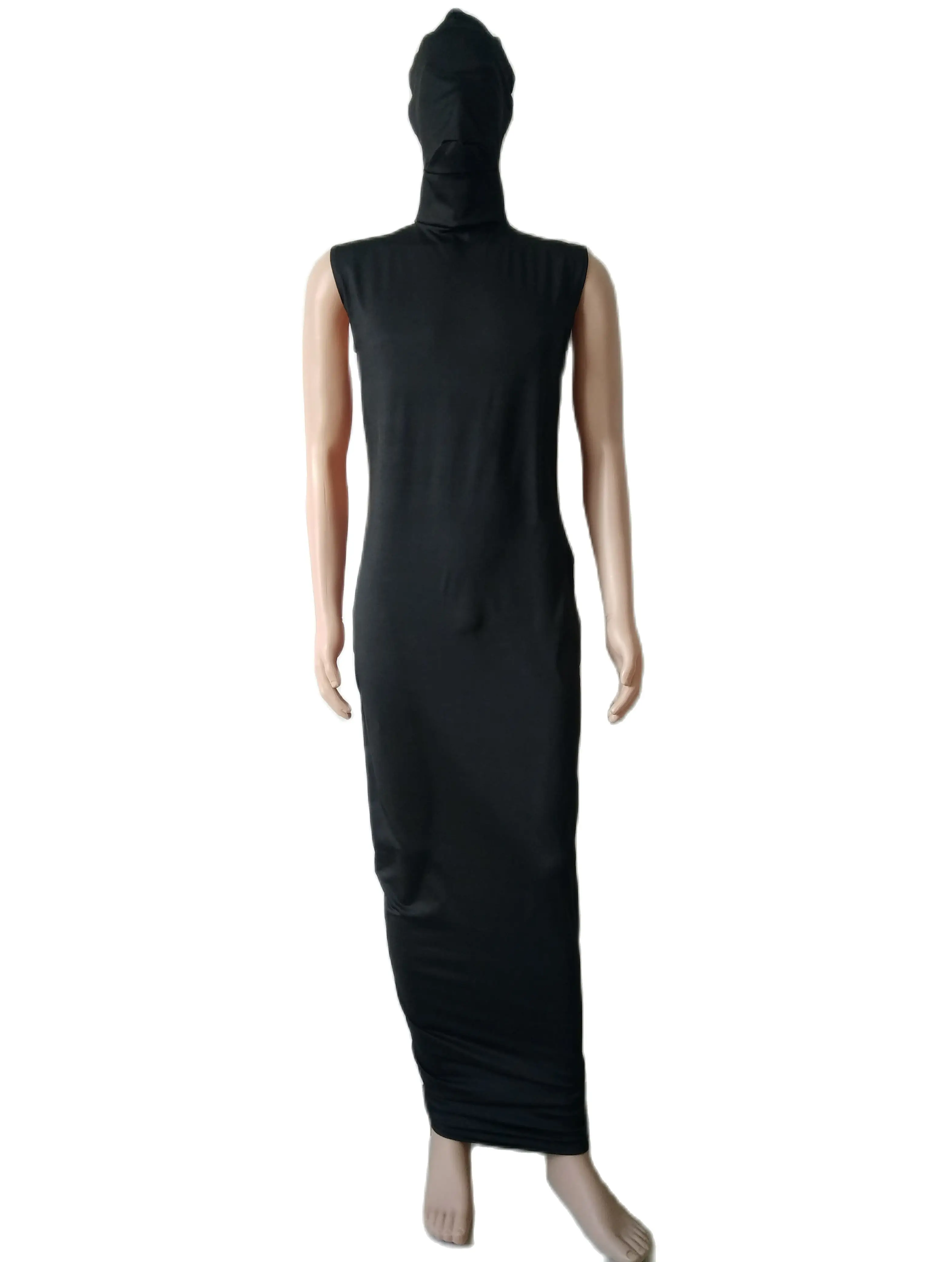 Vestido envolvente sin mangas para chicas sexys, falda negra de fiesta, vestidos largos para mujer, faldas con capucha, cremallera trasera, disfraces de Halloween