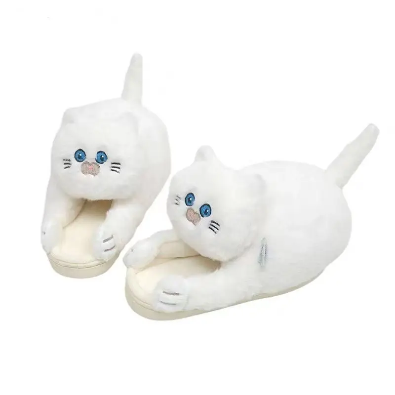 Funny Cat Cute Cartoon Shorthair Plush Slippers For Women Men Home Indoor Fluffy Soft Plush Home Shoes Bedroom Fur Slides Mules