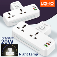 LDNIO Universal Power Strip Multi-functional Night Lamp Extension Socket 2 Outlets Wall Adapter With 3 PD QC3.0 USB Port SC2311