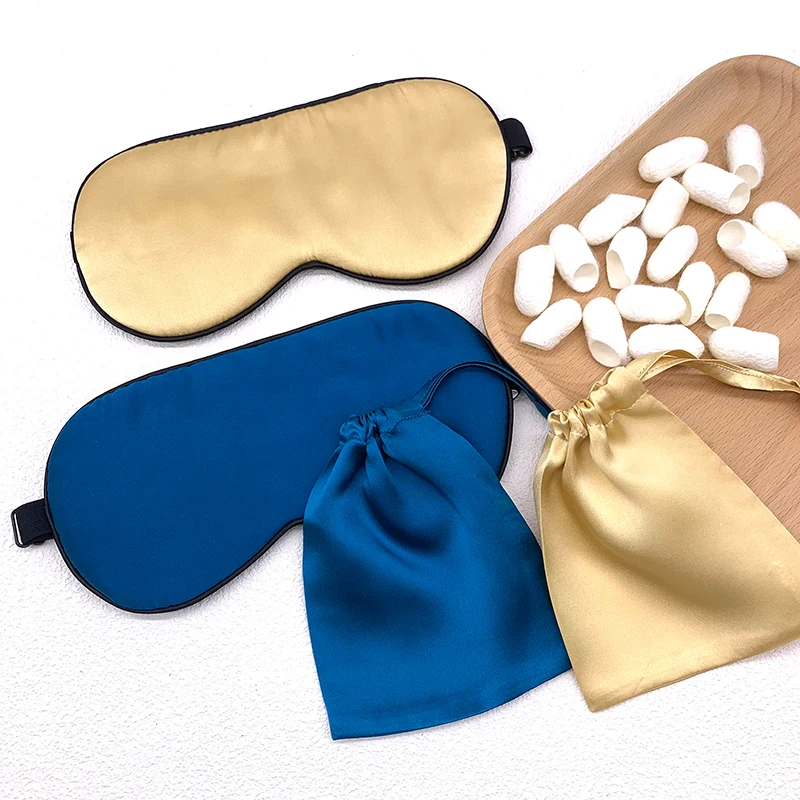 1PC Silk Sleep Eye Mask with 1PC 100% Silk Drawstring Bags Matched Color for Carry Easily