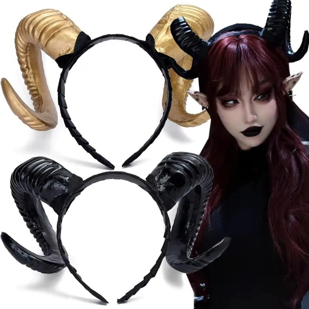 2026 Halloween Demon Horn Headband Reusable Realistic Goat Horn Hair Hoop Gothic Style Cosplay Headpiece Cosplay Event