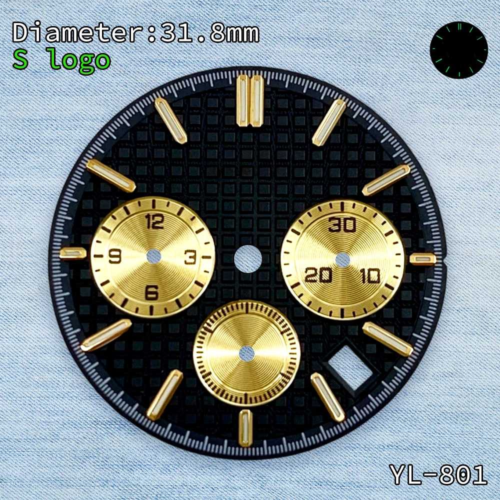 شعار S بقطر 31.8 ملم وقرص أخضر مضيء مناسب لملحقات ساعة تعديل حركة الكوارتز VK63