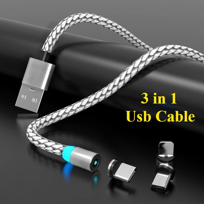 New Magnetic Data Cable 1m Breathing Lamp Magnetic Cable Is Suitable for Apple Android TYPE-C Xiaomi Mobile Phone Charging Cable