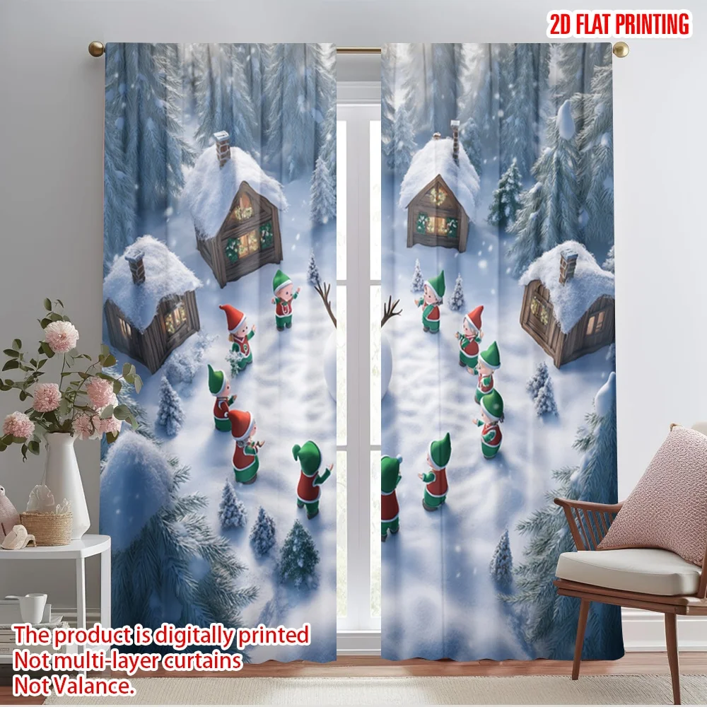 

2pcs,2D plane printing Creative Curtains Cute Elf Snowman Winter Forest (3) Versatile Polyester (without rod) Room Decor Use for