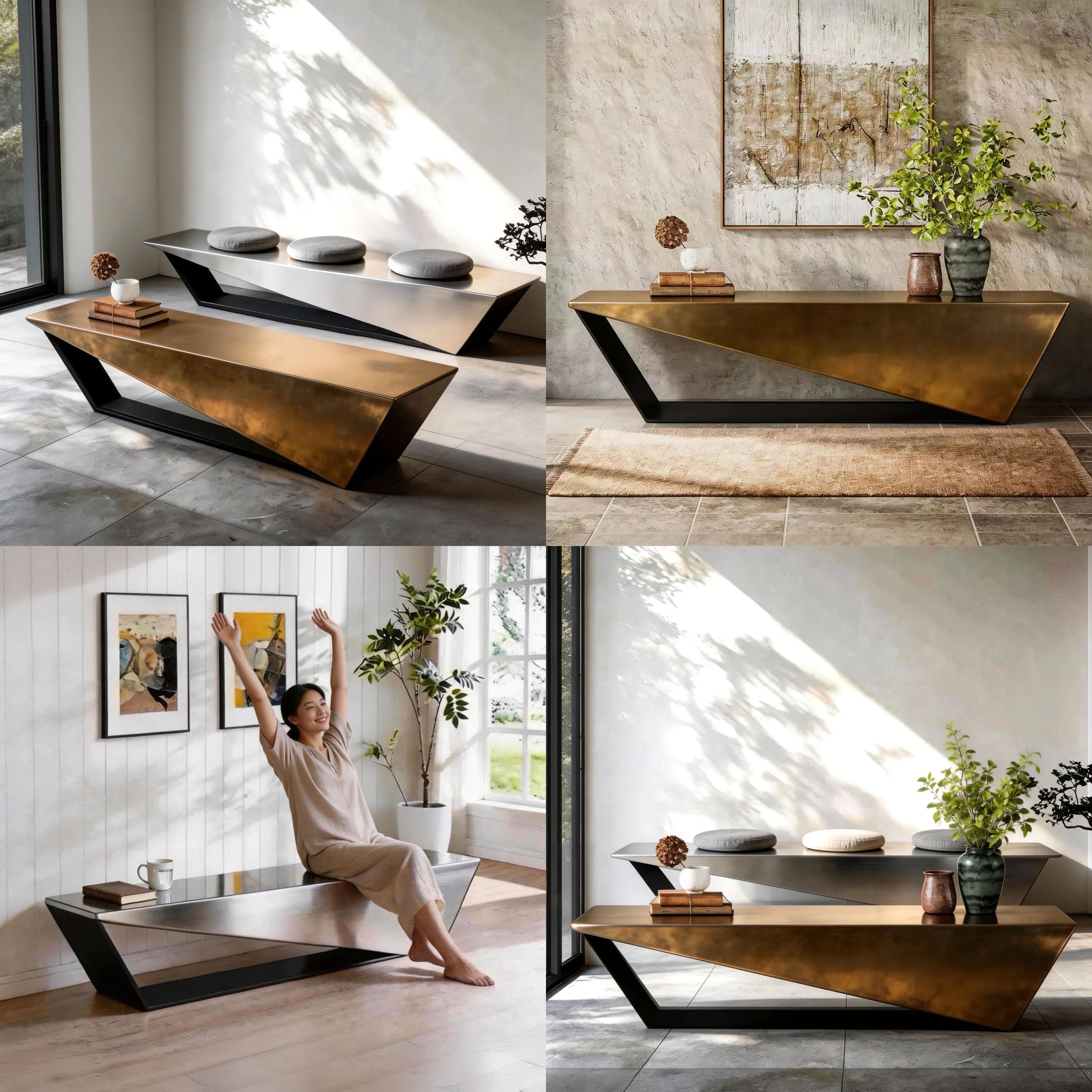 Wabi Sabi Stainless Steel Bench Modern Minimalist Design Copper Color Shoe Stool for Living Room Bedroom Entryway