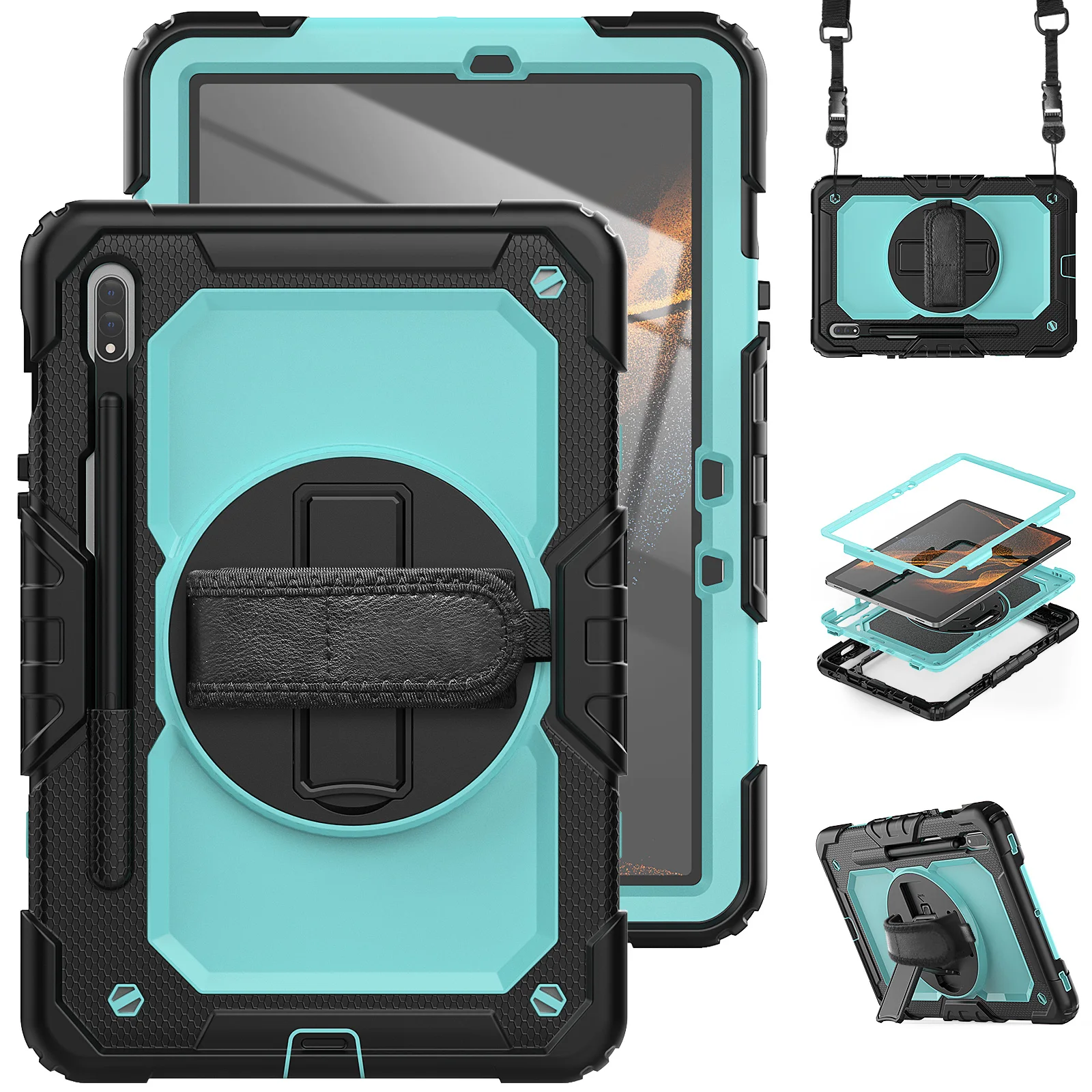 Case For Samsung Galaxy Tab S8 Ultra 14.6 SM-X900 X906 S7 S8 Plus SM-X800 X806 T970 X700 X706 Hand Strap 360 Rotatable Cover