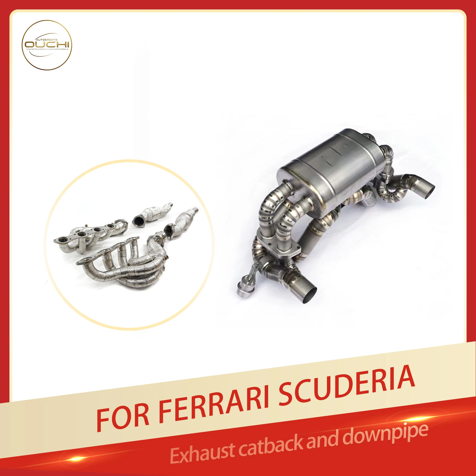 

OUCHI Factory Direct Sales TC4 Catback for Ferrari F430 SC Pneumatic Valve Exhaust X-Pipe Design Muffler With Catalysis Downpipe