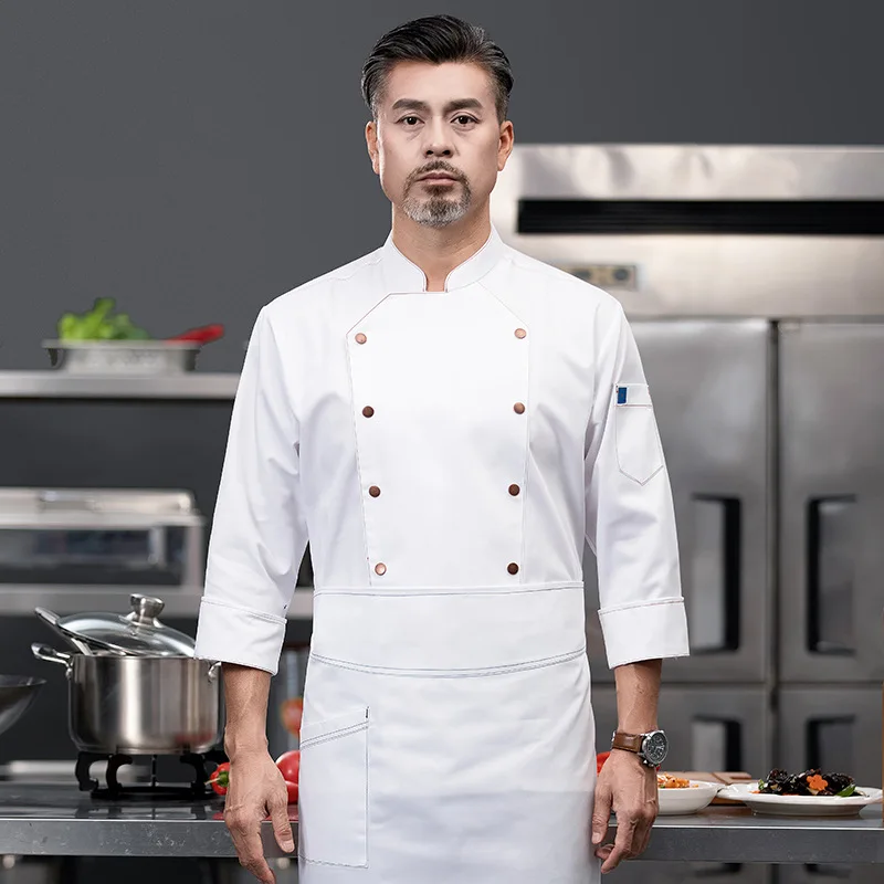 Chef Work Clothes Long Sleeve Autumn Winter Restaurant Kitchen Western Cuisine Kitchen Catering Canteen Baking Cake Bread Clothi