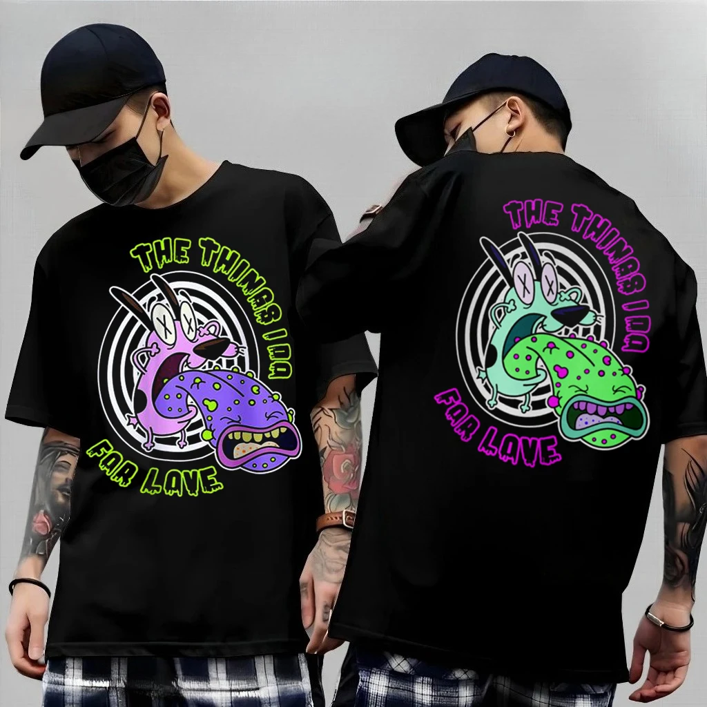 Vintage Courage the Cowardly Dog Cartoon Print Short Sleeve T-Shirt Retro Unisex Graphic Tee 90s Nostalgia Summer Streetwear Top