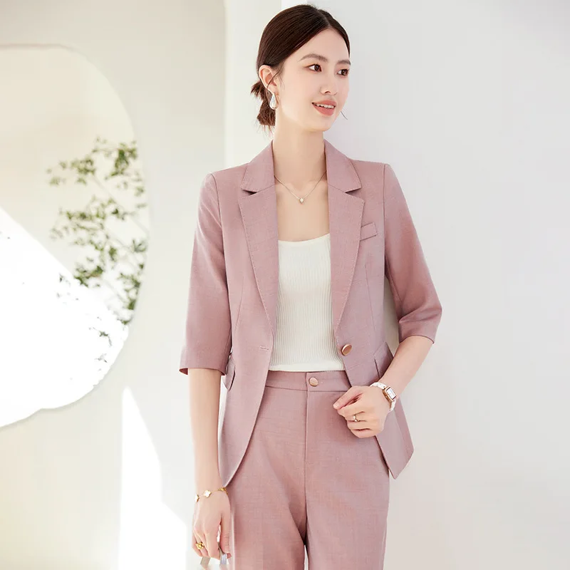 

Formal Elegant Professional Office Work Wear Spring Summer Female Pantsuits with Pants and Jackets Coat Career Interview Set