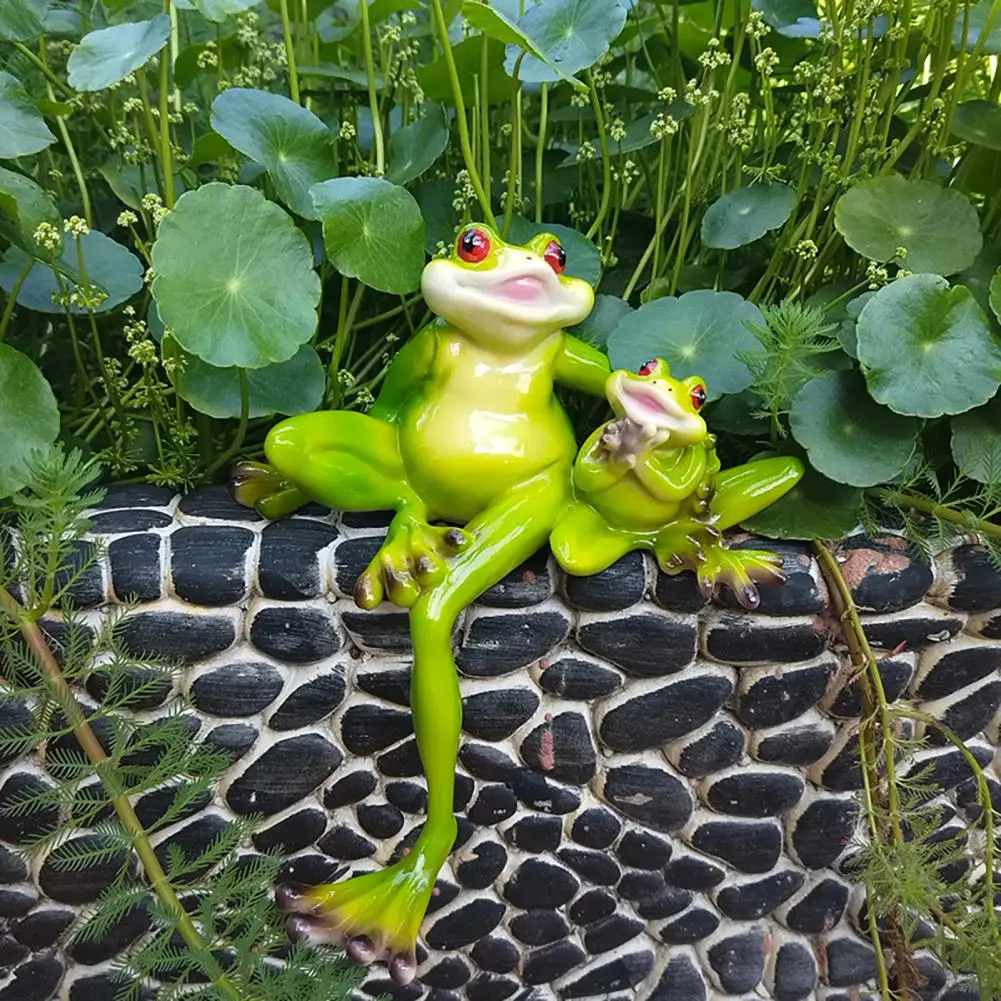 Cute Frog Garden Accents Adorable Mom Baby Frog Garden Statues Resin Sitting Frog Figurines for Patio Lawn Home Decor for Yard