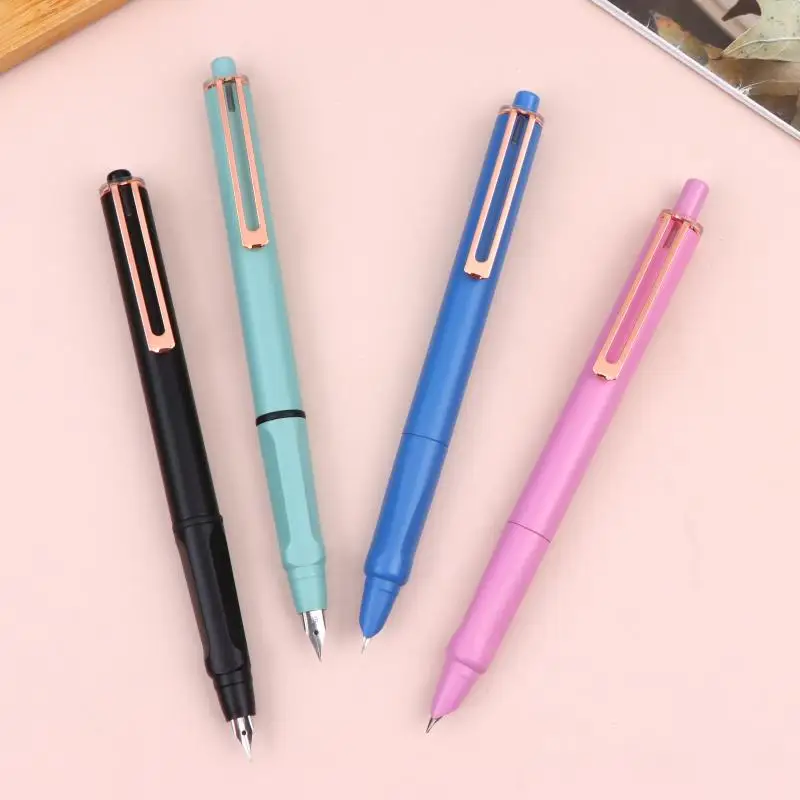 Retractable Press Type Fountain Pen Color Pen Body Notched Ink Pen Calligraphy Practice Exchangeable Ink Writing Pen