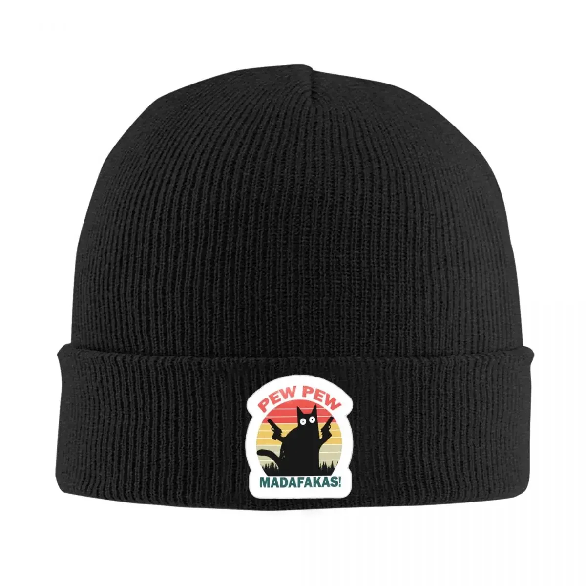 Pew Pew Madafakas Gorro de punto de gato negro, gorros que mantienen el calor a la moda
