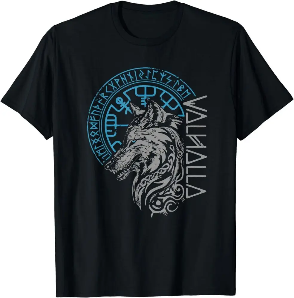 Valhalla-Camiseta vikinga con brújula nórdica para hombre y mujer, prenda de vestir Unisex, corta, con diseño de lobo Odín, runas, Verano