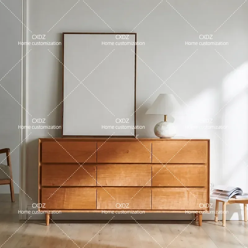 Nordic Japanese Style Cherry Wood Solid Wood Nine Drawer Chest Bedroom Storage Cabinet Simple American Dresser All Solid Wood