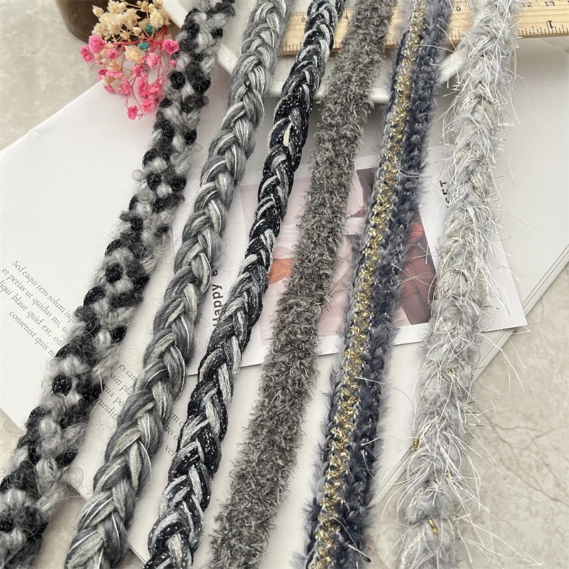 Autumn Winter New Yarn Woven Gray Series Tweed Clothing Accessories DIY Decorative Lace Sew Pressure Edge Strip Ribbon Material