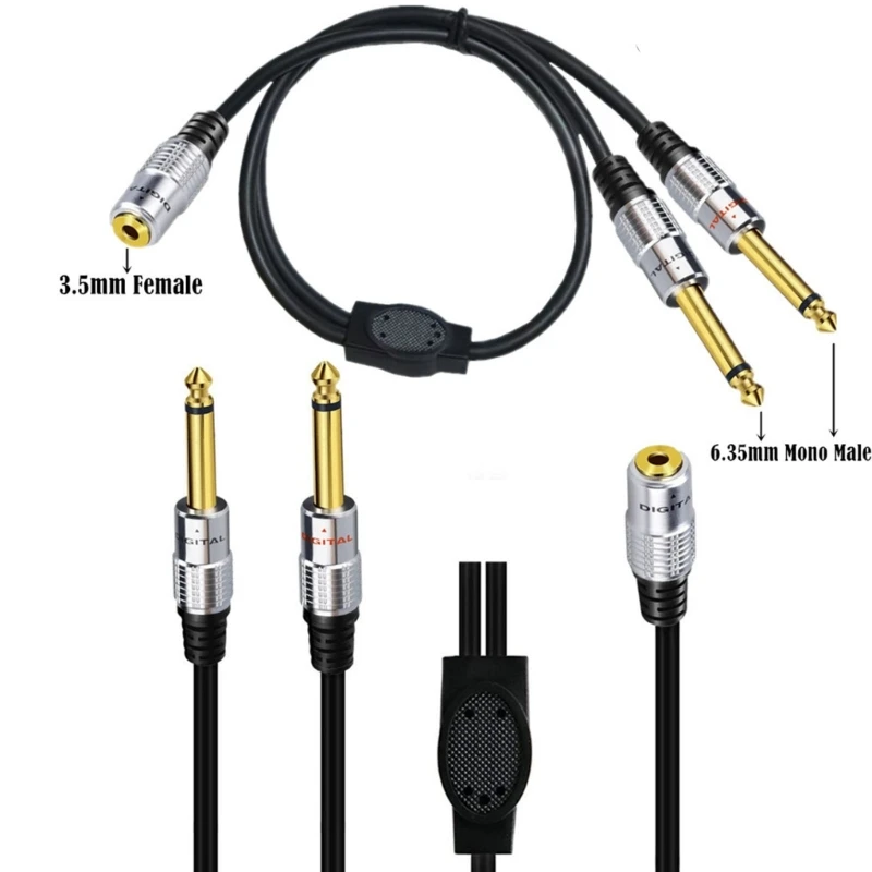 2x6.35mm to 3.5mm Stereo Mic Cable, 6.35mm to 1/8