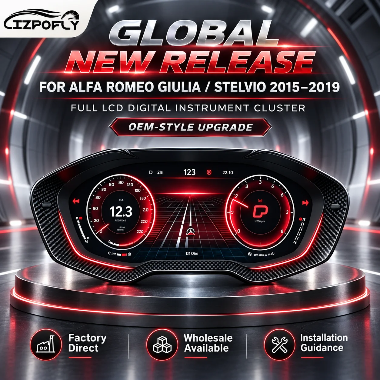 Lizpofly LCD Digital Instrument Cluster For Alfa Romeo Giulia/Stelvio 2015-2019 Car Dashboard Speedometer Odometer Display Panel