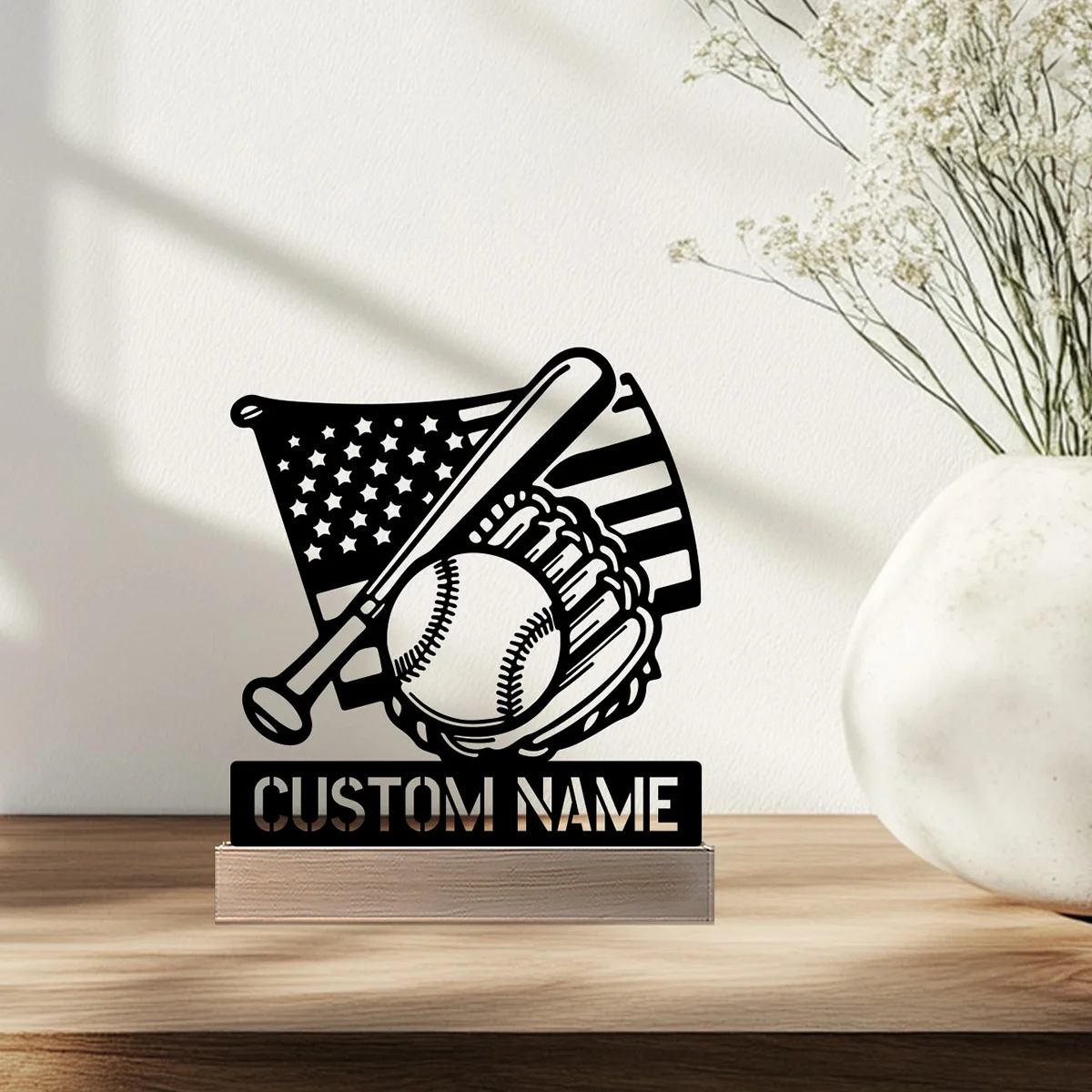 รูปปั้นโลหะนามสั่งทำแบบนามธรรม 1 ชิ้น พร้อมฐานไม้ ของตกแต่งเหล็ก งานประติมากรรมดีบุก งานฝีมือศิลปะ พร้อมฐานไม้ สำหรับตกแต่งบ้านบนโต๊ะ