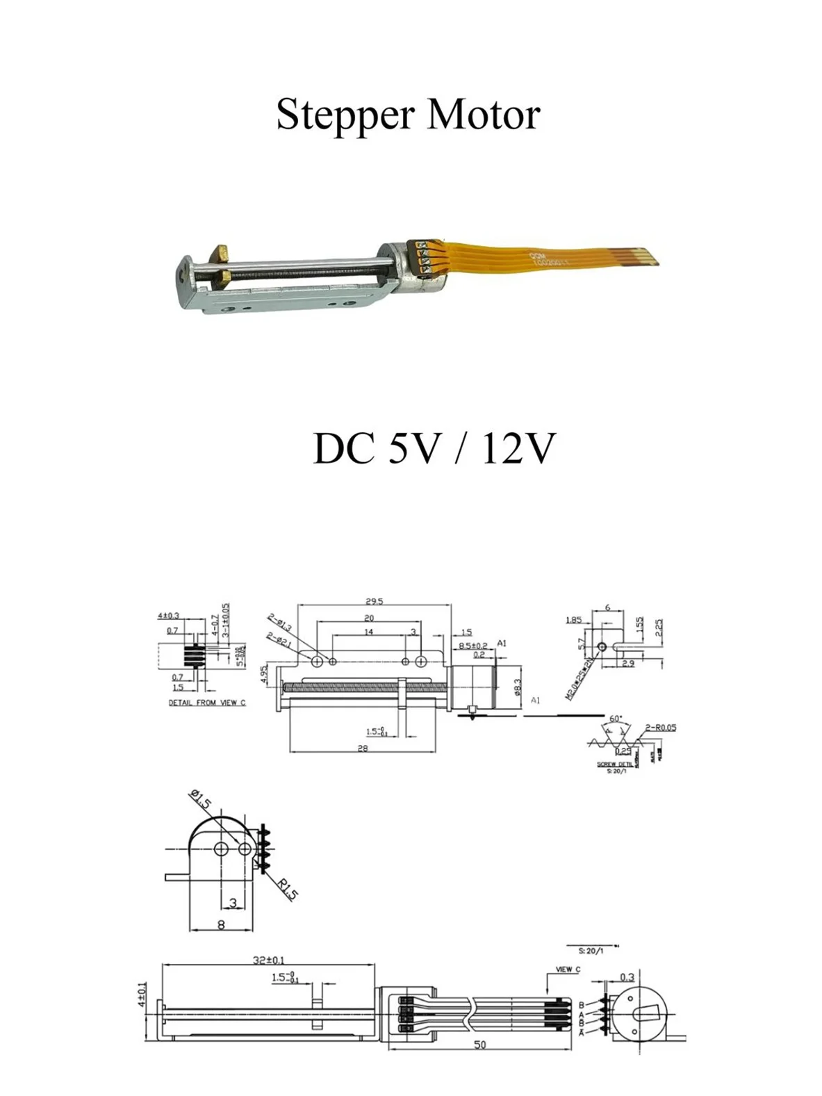8mm Micro Linear Slider Stepping Motor 5V/12V 2-Phase 4-Wire Telescopic Lifting with Metal Nut for DIY Robot Moving Block