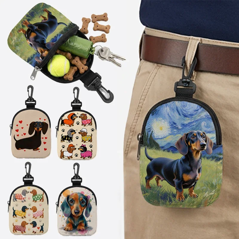 Cute Dachshund in Van Gogh Painting Snack Storage Bag Dog Sausage Dog Portable Treat Pouch Outdoor Training Bag Reward Waist Bag