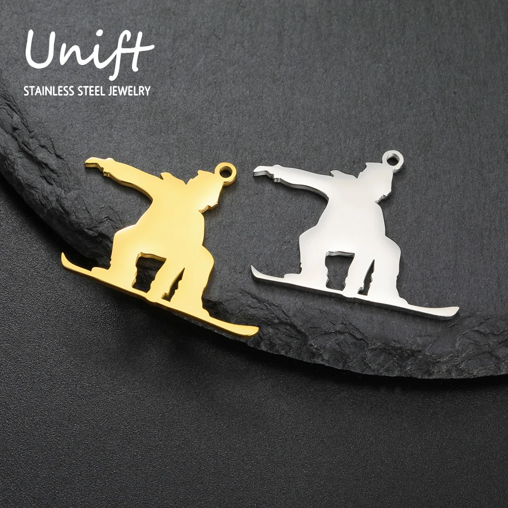 Unift Snowboard Figure Charms Stainless Steel Pendant for Keychain Earrings Necklace Jewelry for Making Sports Snow Surfing Gift