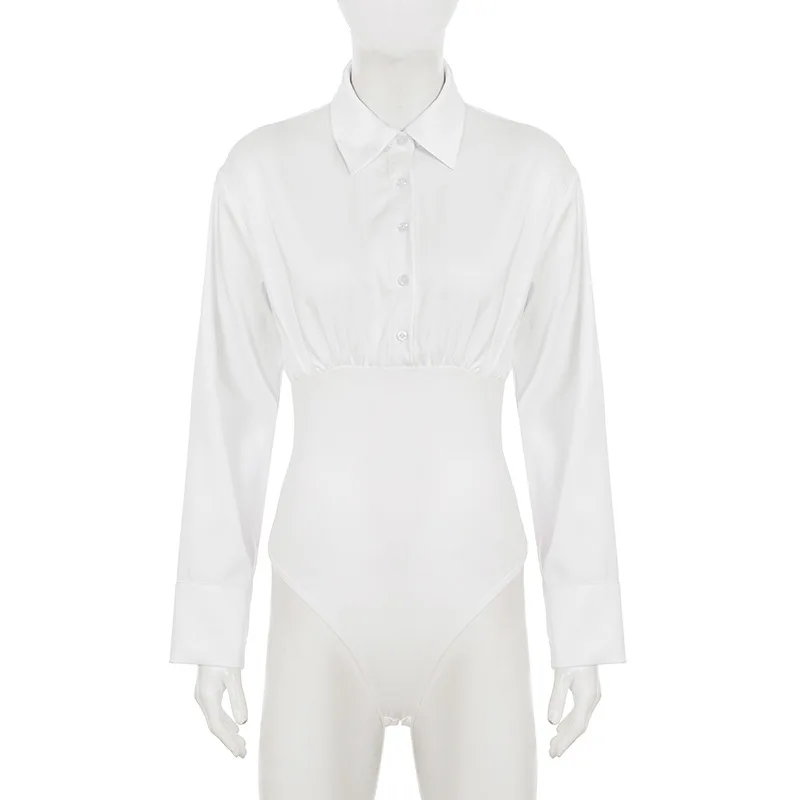 

Свободный утягивающий комбинезон с воротником-поло во французском стиле, сексуальный простой женский комбинезон с длинными рукавами