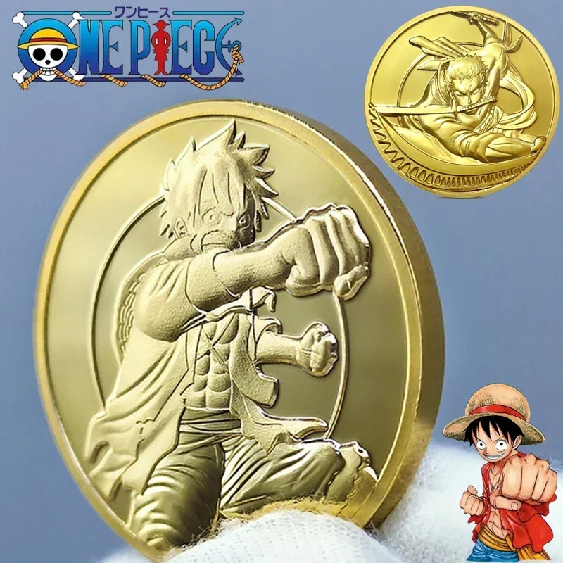 ONE PIECE Monkey D. Luffy Gedenkmünze Anime Roronoa Zoro Metall-Souvenir-Münzen Manga-Kunstsammlung Ornamente Handwerk Geschenk