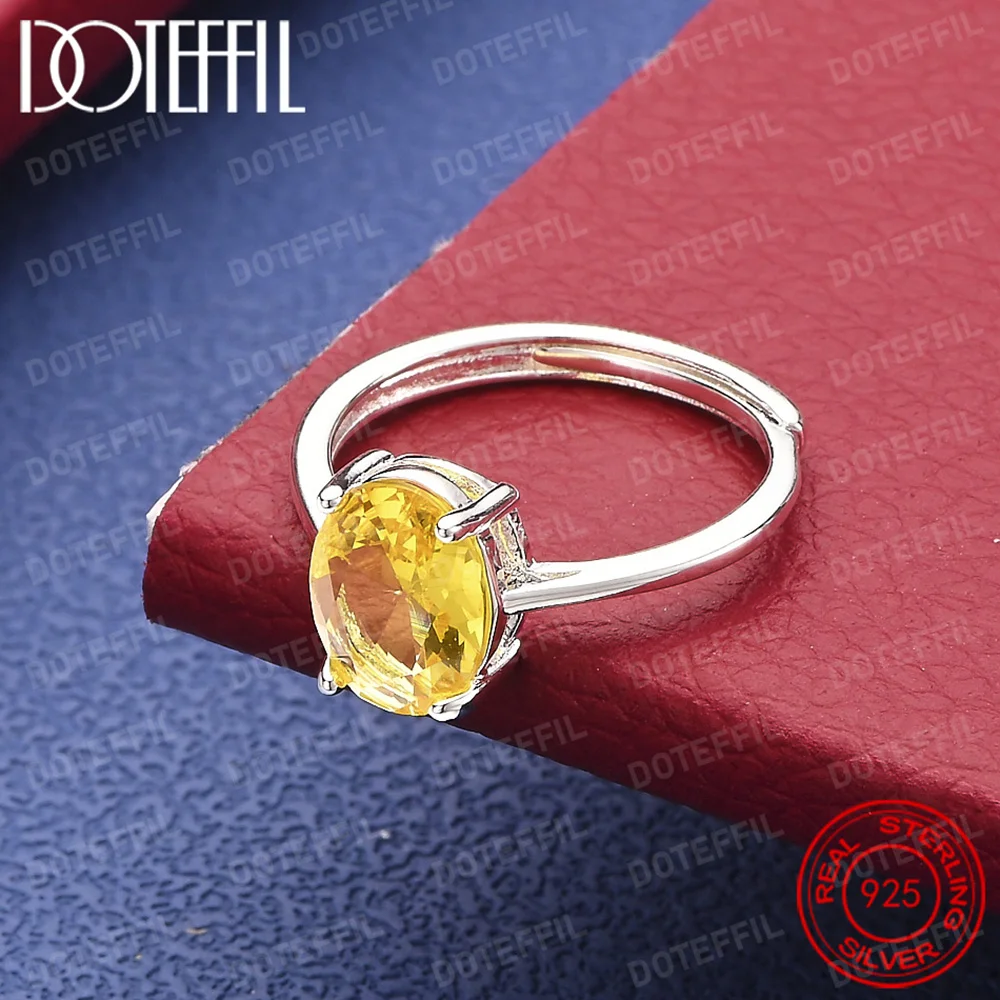 

925 Sterling Silver Oval AAA Zircon Open Ring Wedding Jewelry Accessories