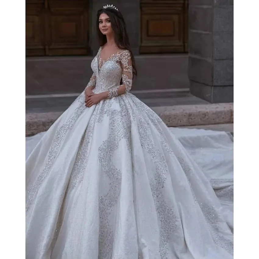 Dubai Wedding Dresses Black Girls Ball Gown 3/4 Sleeves Beaded Aso Ebi South African Bridal Gowns Saudi Arabia Customized