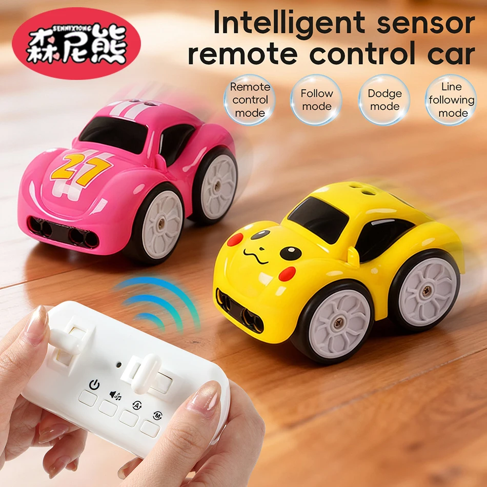 SENNIXONG Auto Elettrica RC 5 in 1 con Modalità di Induzione Magica, Veicolo su Binari con Evitamento Ostacoli e Seguimento Linea, Giocattolo per Bambini