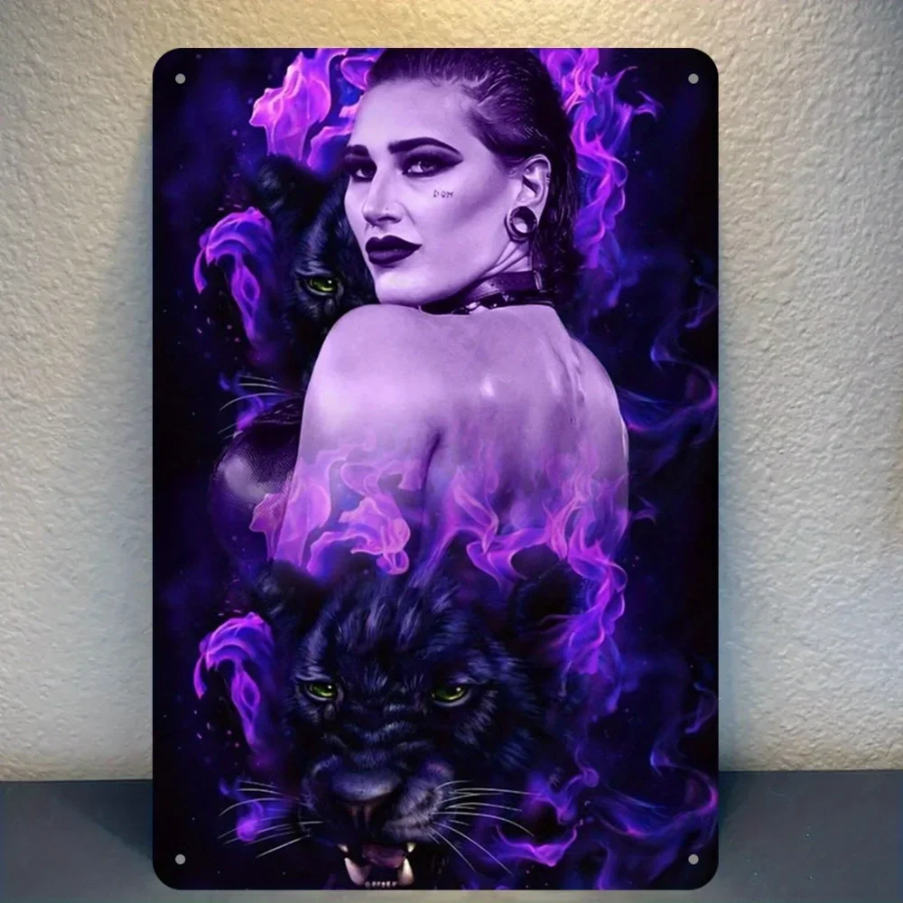 علامة معدنية مستوحاة من Rhea Ripley للمصارعة العتيقة، لوحة فنية جدارية حديدية متينة لصالة الألعاب الرياضية والرجال، ديكور مكتب الكهف مثالي للمصارعة F