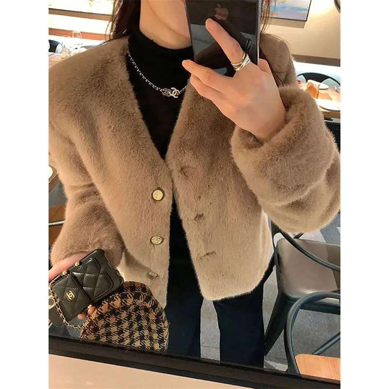 High-Quality Mink Fur Coat Women 2024Autumn Winter New Overcoat Environmental Protection Mao Mao Fur Jacket Short Outwear Female