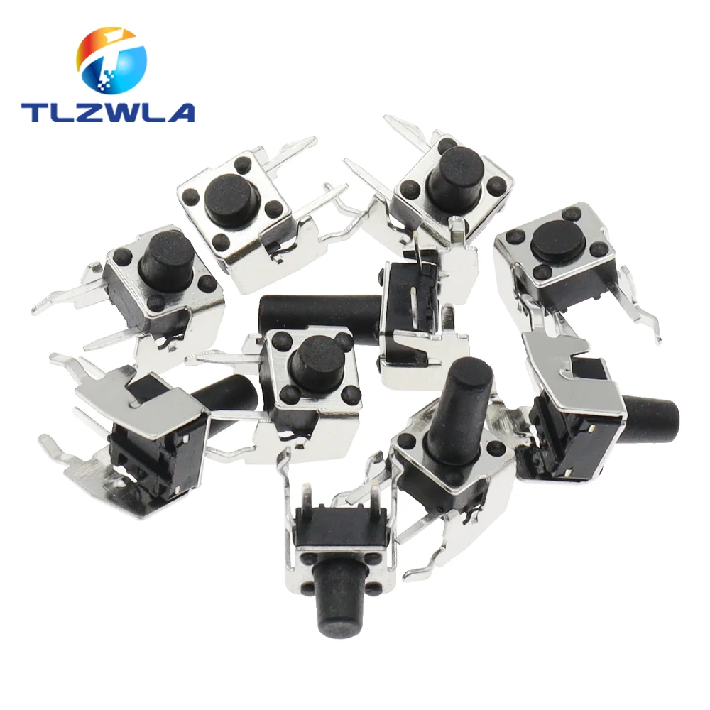 20Pcs 6x6 PCB Momentary Tactile Tact Push Button 4-Pin Self-reset Switch Right Angle With stent 6*6*4.3/4.5/5/6/7/7.5/8/9/10mm