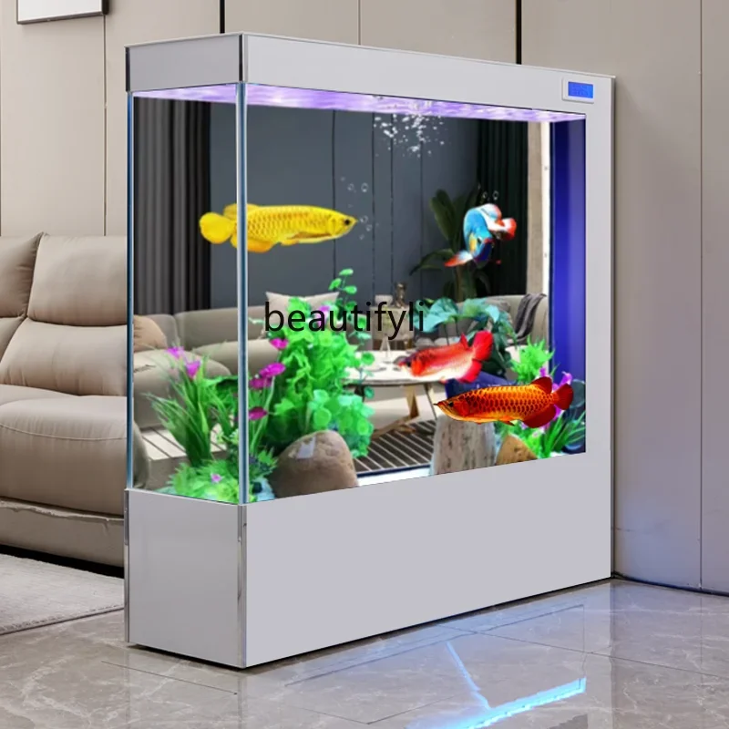 

xx1New Super White Glass Aquarium Home Living Room Screen Change Water Ecological Fish Globe Side Filter
