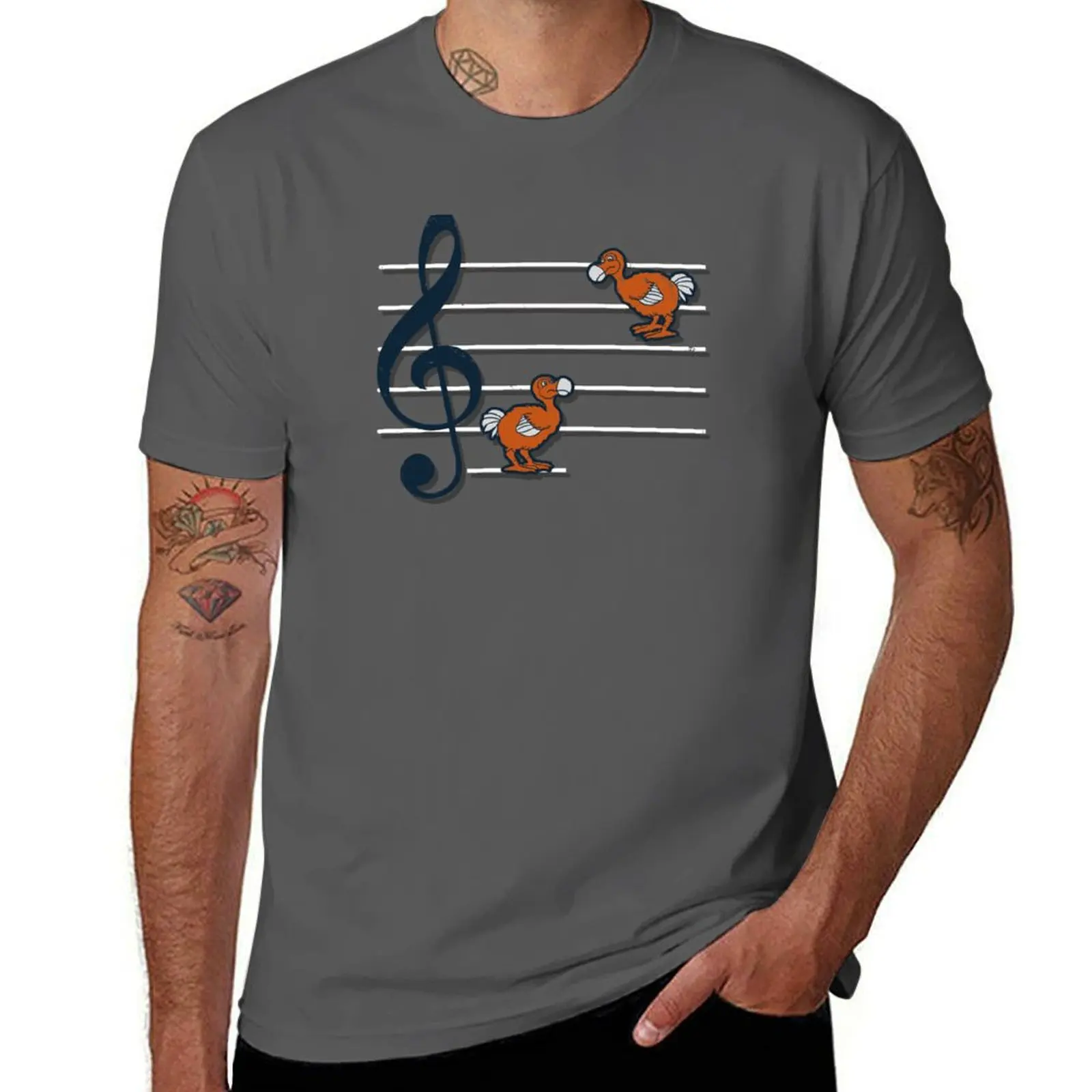Octave Dodos Cute Funny Original Clever Music Inspired Dodo Bird Cartoon Gift For Musicians T-Shirt Work Wear Breathable Tee