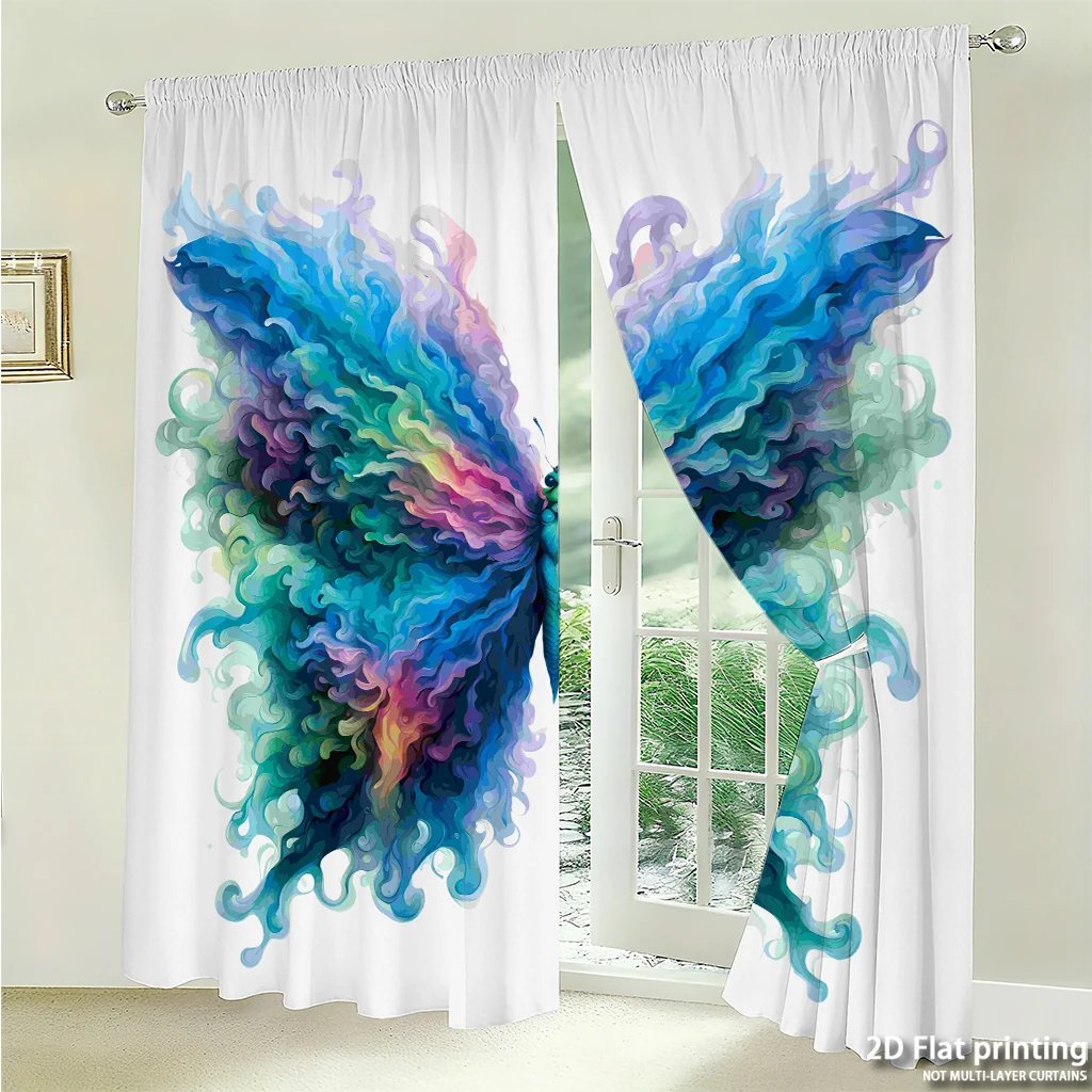 2-piece set of high-definition digital printed curtainsColorfulFlowingButterflyArtStyleForRodCurtainsHome decoration style