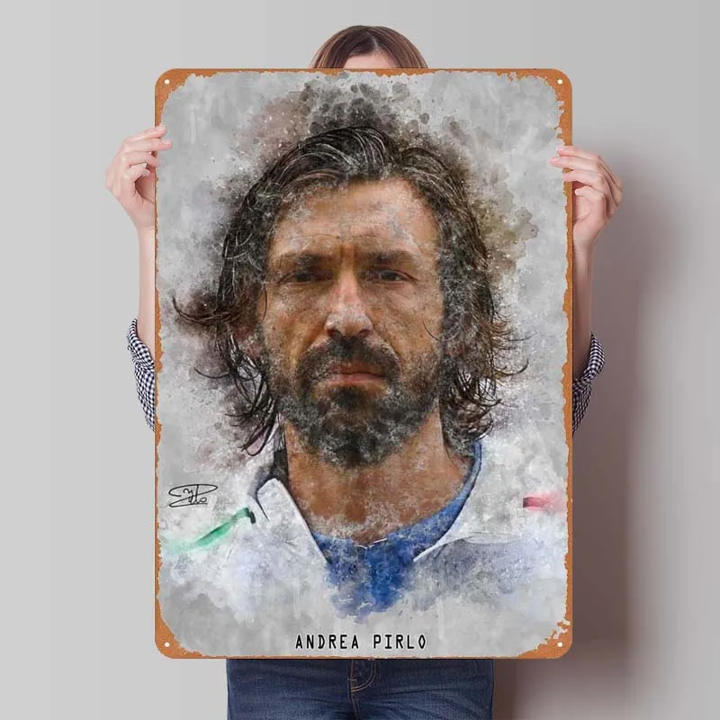 Andrea Pirlo Sign Sports Poster Coffee Bar Metal Tin Sign for Wall Art Decoration Man Cave Vintage Decor Home Decor Items Retro