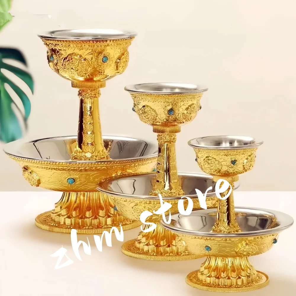 

Buddhism Guardian Manza Inlaid Gem Tibetan Alloy ,2 Layer Tantric Altars Holy Water Cup Plate Ornament,Buddhist Item Religious