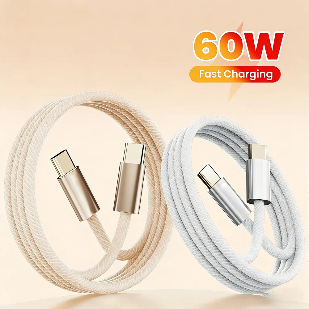 60W Geflochtenes Datenkabel Typ C zu Typ C Schnellladekabel PD Quick Charge USB-C Kabel für iPhone 15 16 17 Huawei Xiaomi