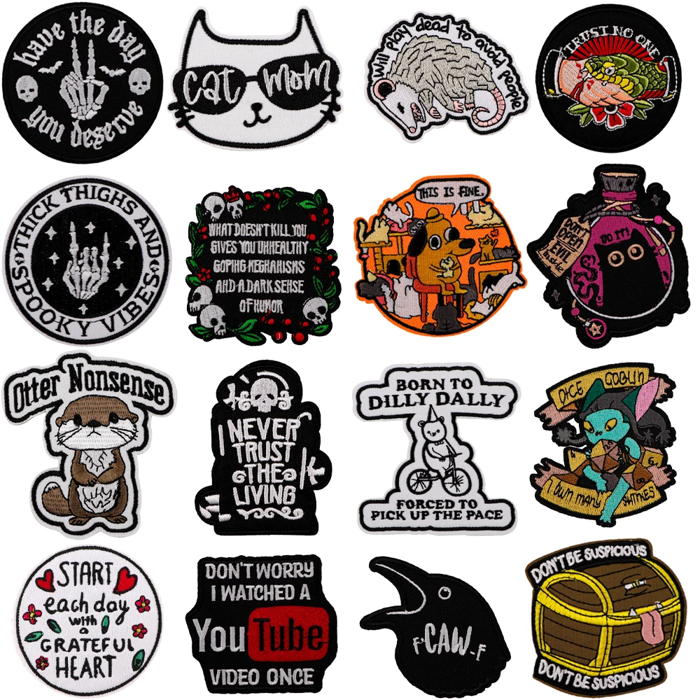 Skeleton Punk Style Quotes Embroidered Patch For Clothing Cute Badges On Backpack Microbadge Magic Patch