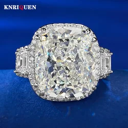 2023 New Luxury 100% 925 Real Silver 12*14mm White G Lab Diamond Rings for Women Engagement Ring Party Fine Jewelry Female Gifts