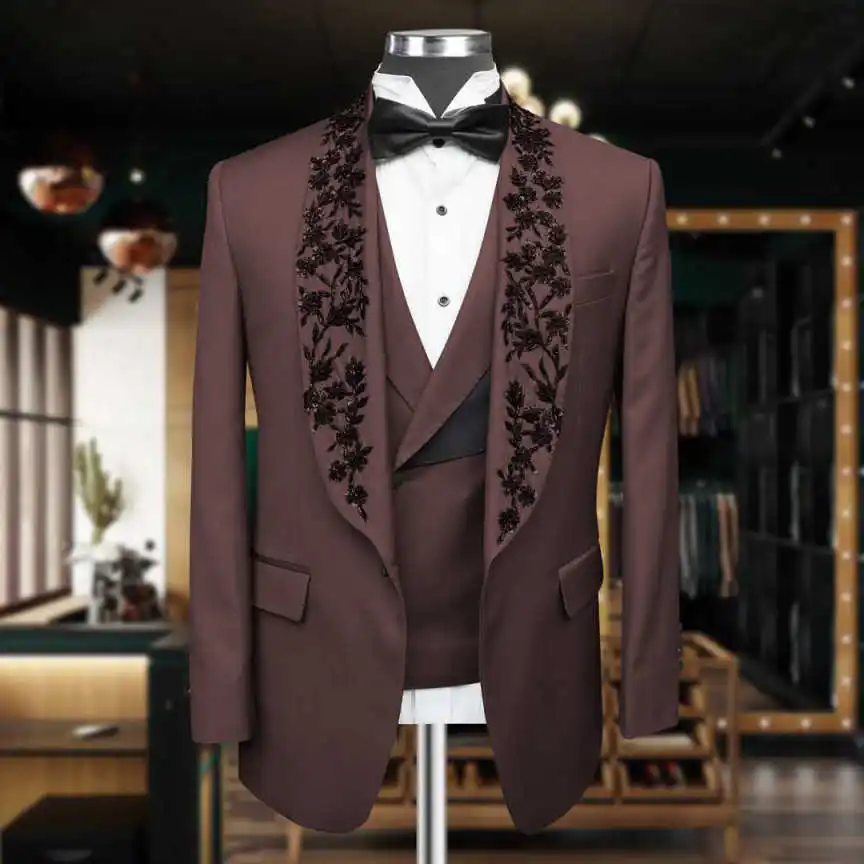 Diamond Women Suits 3 Pieces Sets Shawl Collar Groom Wedding Tuxedo Male Prom Blazer Slim Fit trajes para hombr Customized
