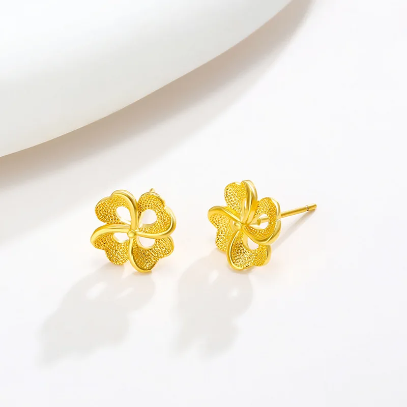 Genuine 18K Gold Color Stud Earrings Simple Plum Blossom Design for Women Flower Tassel Earrings Fine Jewelry 2023 Gifts