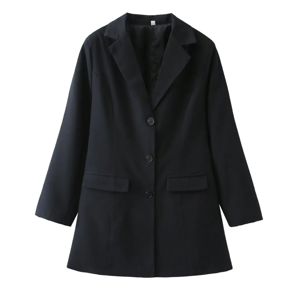 

European And American Fashion Joker Black Long Suit Jacket for Women Spring Autumn New Style M6B306