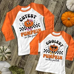 Coolest Pumpkin in The Patch Print Shirt Kids Thanksgiving Halloween Party T-shirt Boys Girls Raglan Sleeve Tee Child Fall Tops