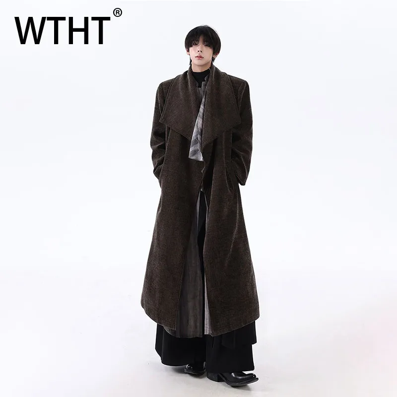 

WTHT Trendy 2025 Autumn Men's Solid Color Irregular Design Overcoat Fashion New American Style Loose Thickened Male 2A2064
