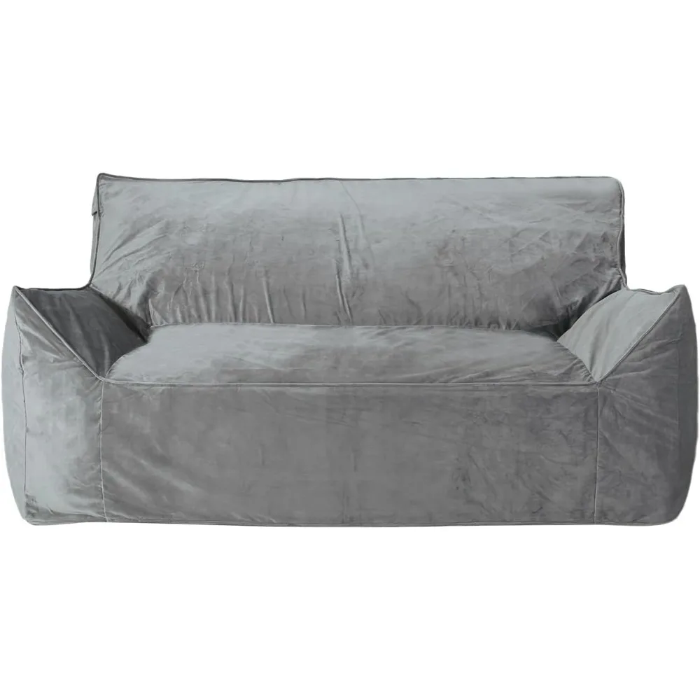 Velveteen 2 Seater Oversized Bean Bag Chair Lazy Sofa Chair with Armrests, Gray