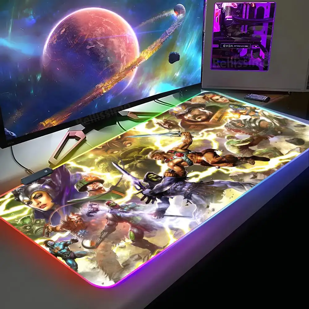 

He Man Masters Of Universe Mouse Pad XXL RGB Gaming Mouse Pad HD Gamer Accessories LED Light MousePads PC Carpet With Backlit