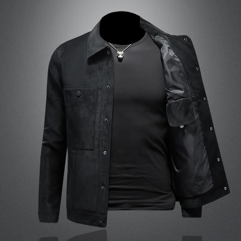 Men's leather jacket, lapel single breasted motorcycle leather jacket, high-quality casual slim fit jacket M-4XL